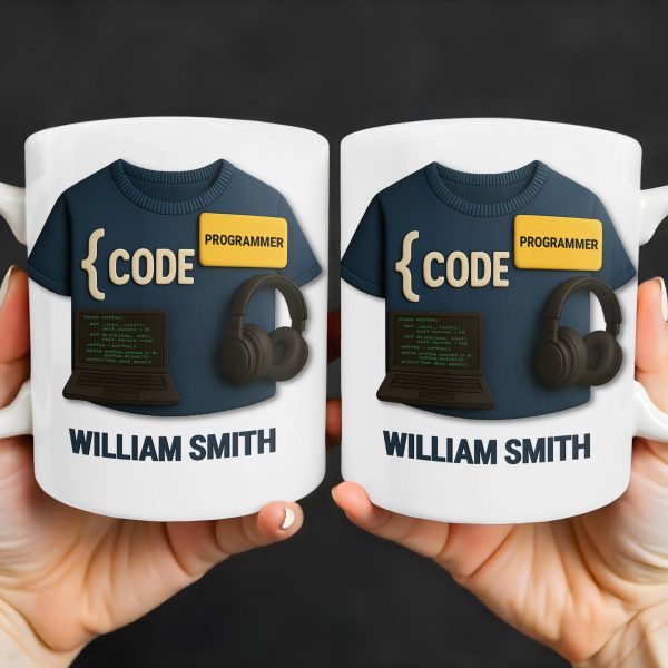 { CODE } Programmer, Laptop and Headphones - Personalized Custom Coffee Mug - OFW001_MG