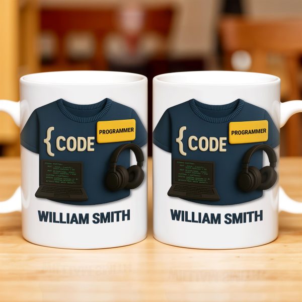{ CODE } Programmer, Laptop and Headphones - Personalized Custom Coffee Mug - OFW001_MG