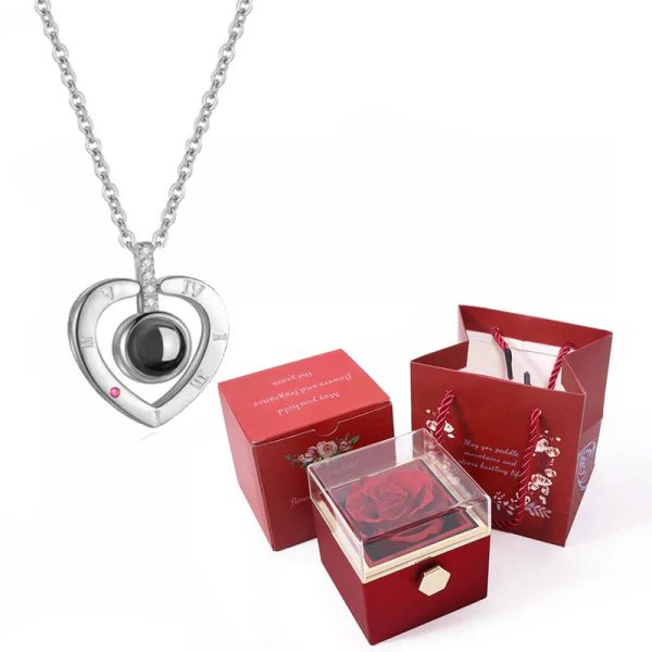 100 Languages I Love You Necklace with Rotating Rose 100 Languages I Love You Necklace with Rotating Rose