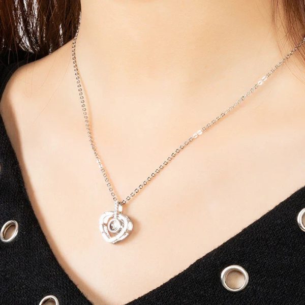100 Languages I Love You Necklace with Rotating Rose 100 Languages I Love You Necklace with Rotating Rose