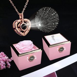 100 Languages I Love You Necklace with Rotating Rose