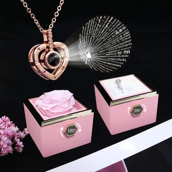 100 Languages I Love You Necklace with Rotating Rose 100 Languages I Love You Necklace with Rotating Rose