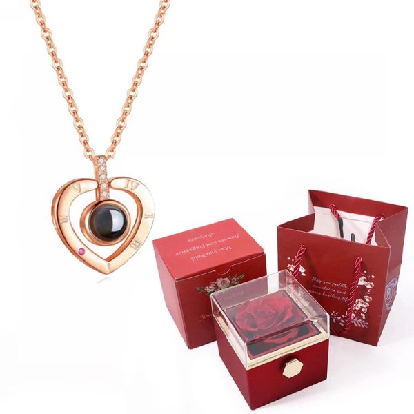 100 Languages I Love You Necklace with Rotating Rose 100 Languages I Love You Necklace with Rotating Rose