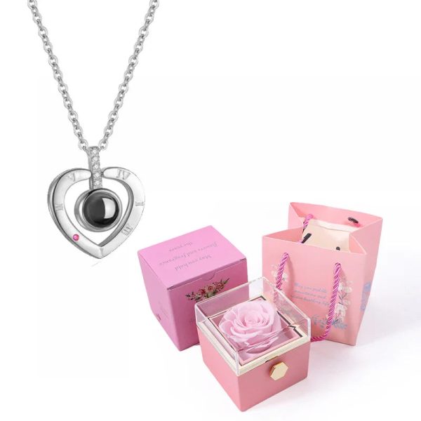 100 Languages I Love You Necklace with Rotating Rose 100 Languages I Love You Necklace with Rotating Rose