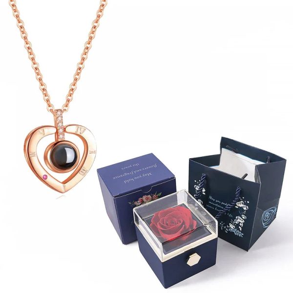 100 Languages I Love You Necklace with Rotating Rose 100 Languages I Love You Necklace with Rotating Rose