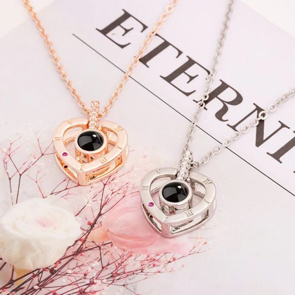 100 Languages I Love You Necklace with Rotating Rose 100 Languages I Love You Necklace with Rotating Rose