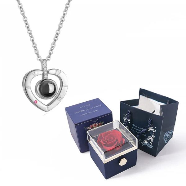 100 Languages I Love You Necklace with Rotating Rose 100 Languages I Love You Necklace with Rotating Rose
