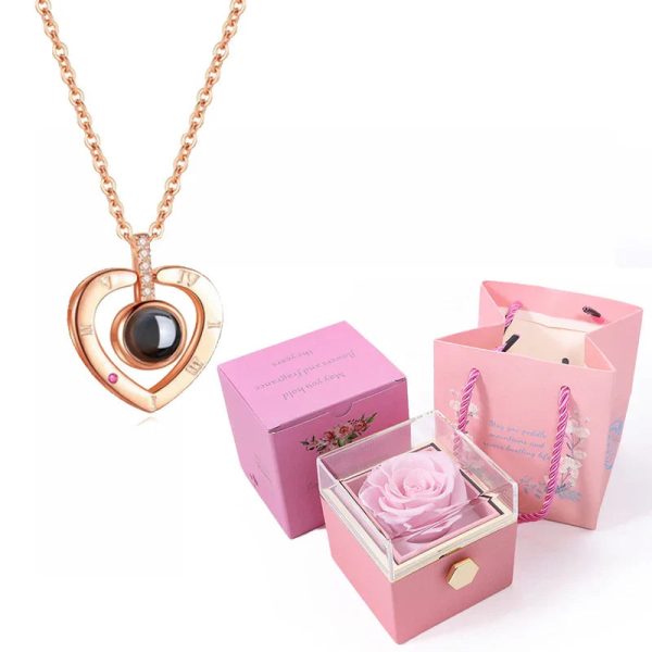 100 Languages I Love You Necklace with Rotating Rose 100 Languages I Love You Necklace with Rotating Rose