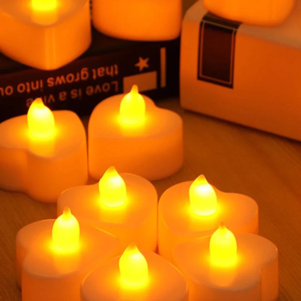 12pcs Heart Shaped Flameless LED Tealight Candles