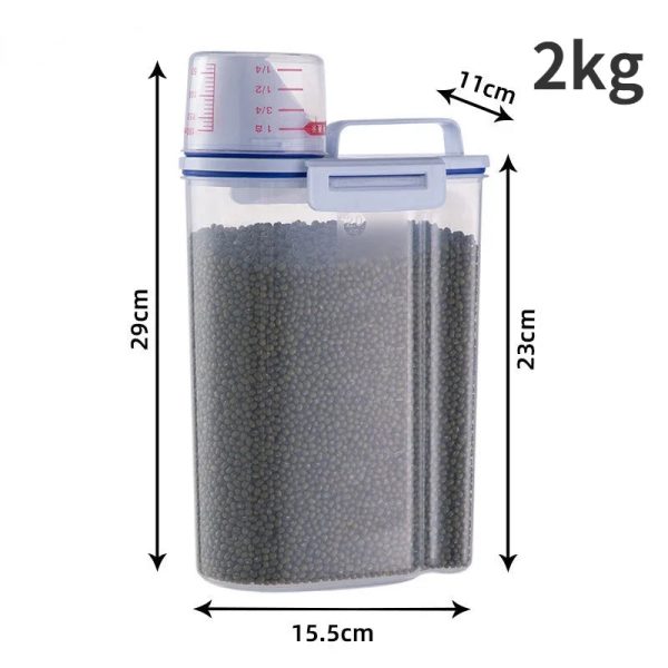 1.5kg/2kg Dog Cat Food Pail Plastic Storage Tank with Measuring Cup Container 1.5kg/2kg Dog Cat Food Pail Plastic Storage Tank with Measuring Cup Container