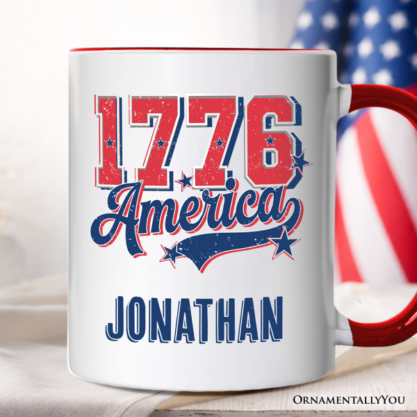 1776 America Vintage Personalized Mug, Patriotic Retro USA Freedom 4th of July Gift with Custom Name 1776 America Vintage Personalized Mug, Patriotic Retro USA Freedom 4th of July Gift with Custom Name