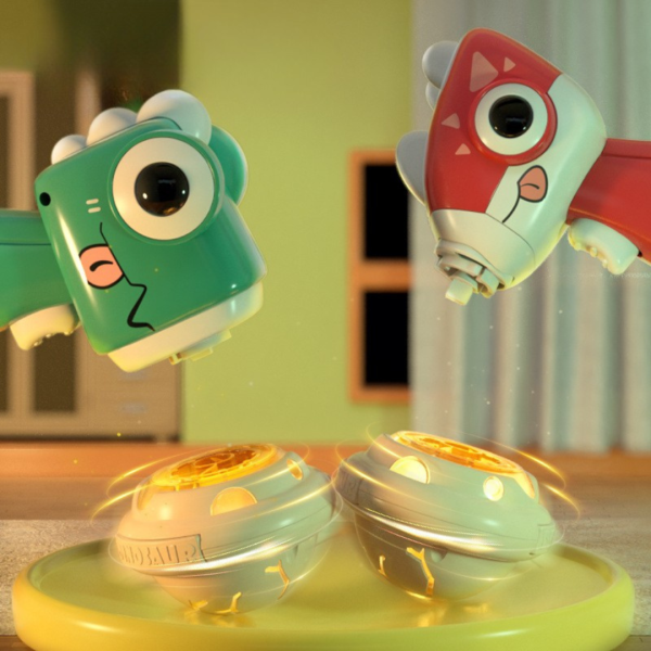 2 in 1 Dino Spinning Top and Frisbee Launcher Toy 2 in 1 Dino Spinning Top and Frisbee Launcher Toy