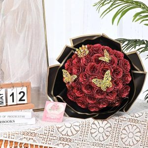 24-Piece Artificial Roses with Golden Butterflies – DIY Home and Wedding Decoration