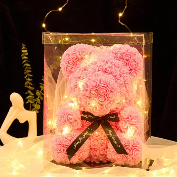 25cm Artificial Rose Teddy Bear with Decorative Light 25cm Artificial Rose Teddy Bear with Decorative Light