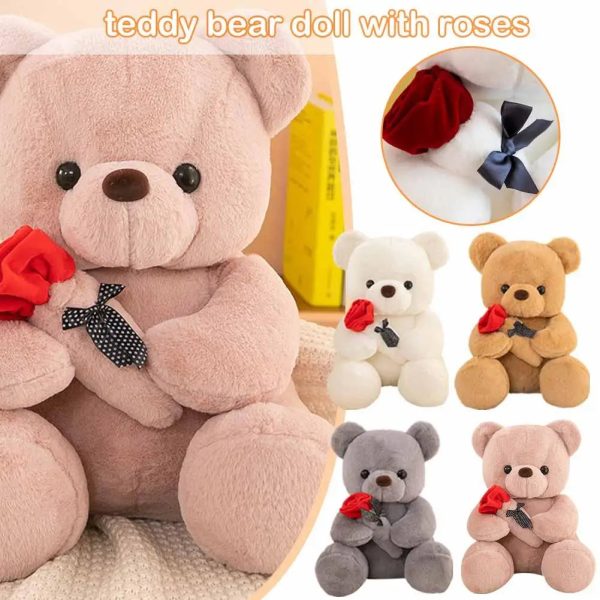 25cm Rose Teddy Bear Plush Toy Romantic Gift for Valentine's Day