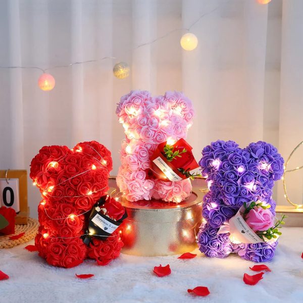25cm Teddy Rose Bear with Lighted Box Artificial Flower Gift for Valentine's Day and Special Occasions 25cm Teddy Rose Bear with Lighted Box Artificial Flower Gift for Valentine's Day and Special Occasions