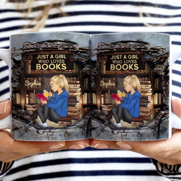 3D Cracked Wall Reading Girl - Gift For Book Lovers - Personalized White Edge-to-Edge Mug 3D Cracked Wall Reading Girl - Gift For Book Lovers - Personalized White Edge-to-Edge Mug