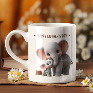 3D Effect Adorable Elephant Mom & Kids Grandma & Grandkids Personalized Mug, Perfect 2025 Gift For Mom, For Grandma
