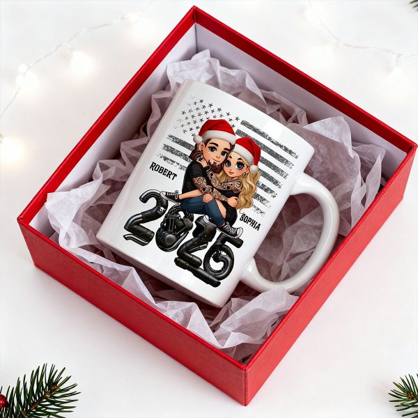3D Effect Biker Couple Christmas - Personalized Mug - Gift For Bikers, Gift For Him, For Her