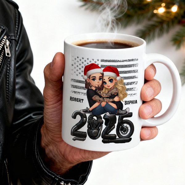 3D Effect Biker Couple Christmas - Personalized Mug - Gift For Bikers, Gift For Him, For Her