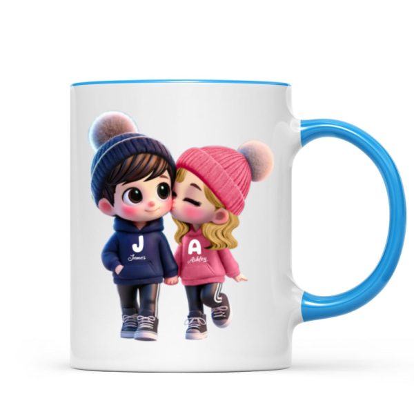 3D Effect Cute Cartoon Couple Walking Personalized Mug, Perfect Valentine'Day Gift for him, Gift for her