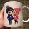3D Effect Cute Cartoon Couple Walking Personalized Mug, Perfect Valentine'Day Gift for him, Gift for her