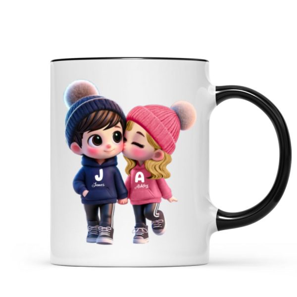 3D Effect Cute Cartoon Couple Walking Personalized Mug, Perfect Valentine'Day Gift for him, Gift for her