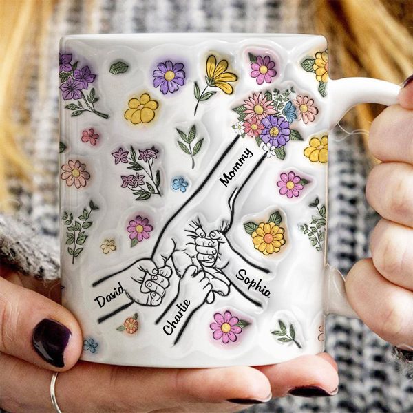 3D Inflated Effect Mother Children Hands Personalized Mug, Heartfelt Gift for Mom 3D Inflated Effect Mother Children Hands Personalized Mug, Heartfelt Gift for Mom