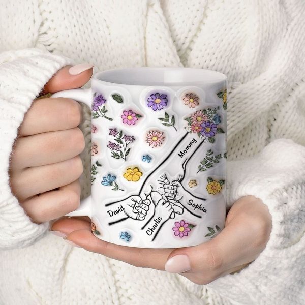 3D Inflated Effect Mother Children Hands Personalized Mug, Heartfelt Gift for Mom 3D Inflated Effect Mother Children Hands Personalized Mug, Heartfelt Gift for Mom