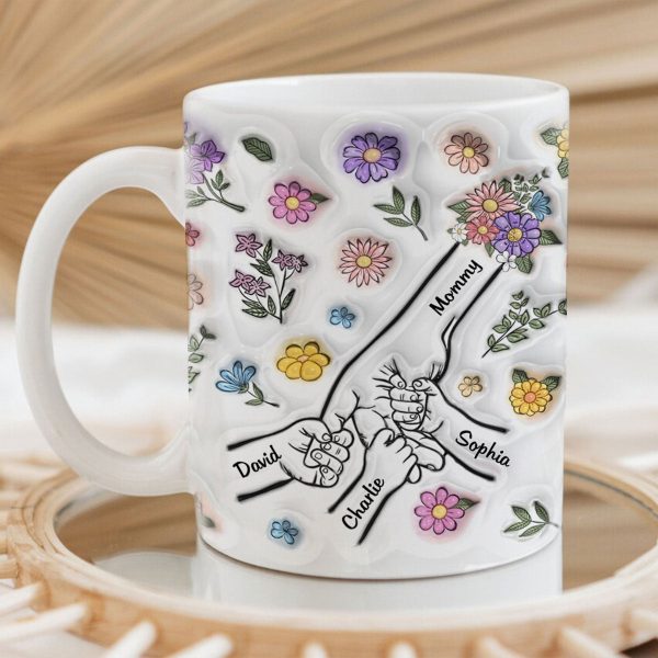 3D Inflated Effect Mother Children Hands Personalized Mug, Heartfelt Gift for Mom 3D Inflated Effect Mother Children Hands Personalized Mug, Heartfelt Gift for Mom