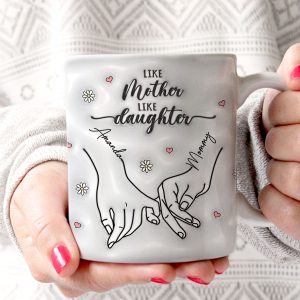 3D Inflated Like Mother Like Daughter Holding Hands Personalized Mug