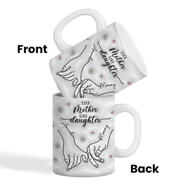 3D Inflated Like Mother Like Daughter Holding Hands Personalized Mug