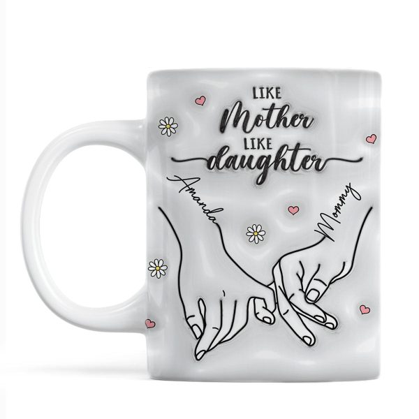 3D Inflated Like Mother Like Daughter Holding Hands Personalized Mug