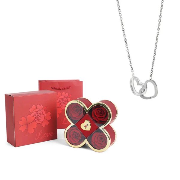 4-Leaf Clover Eternal Rose Jewelry Box with Necklace Gift 4-Leaf Clover Eternal Rose Jewelry Box with Necklace Gift