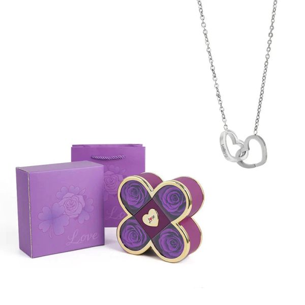 4-Leaf Clover Eternal Rose Jewelry Box with Necklace Gift 4-Leaf Clover Eternal Rose Jewelry Box with Necklace Gift