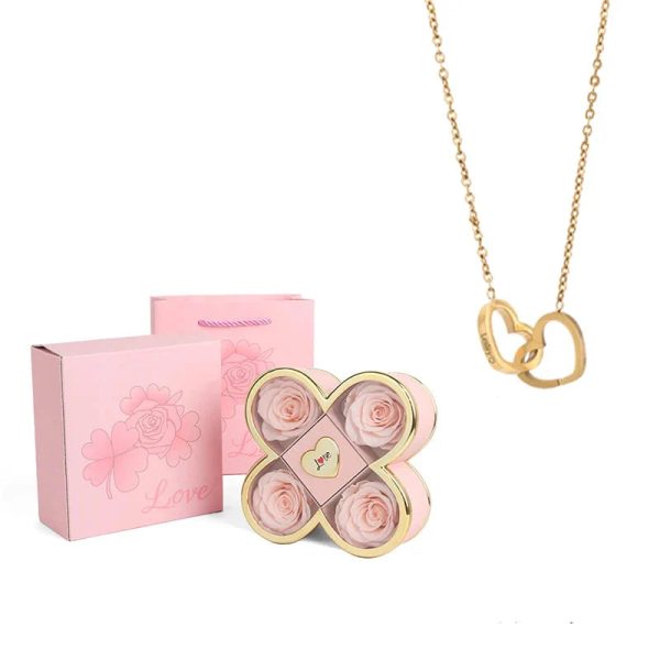 4-Leaf Clover Eternal Rose Jewelry Box with Necklace Gift 4-Leaf Clover Eternal Rose Jewelry Box with Necklace Gift