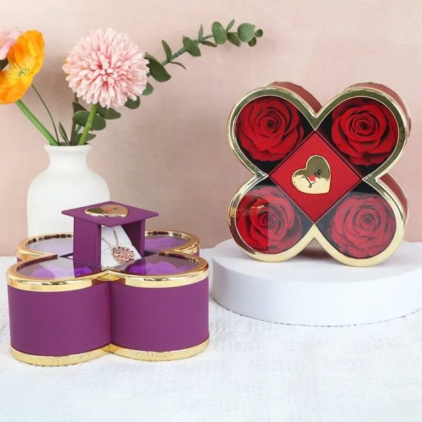 4-Leaf Clover Eternal Rose Jewelry Box with Necklace Gift 4-Leaf Clover Eternal Rose Jewelry Box with Necklace Gift