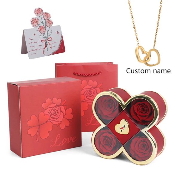 4-Leaf Clover Eternal Rose Jewelry Box with Necklace Gift 4-Leaf Clover Eternal Rose Jewelry Box with Necklace Gift