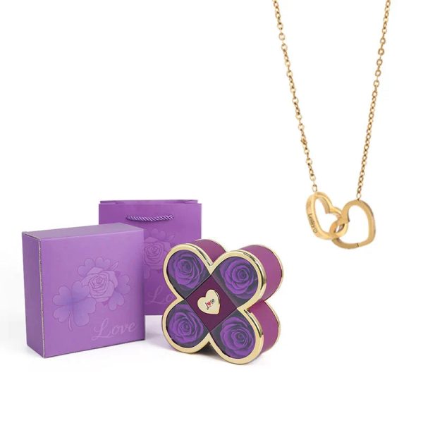 4-Leaf Clover Eternal Rose Jewelry Box with Necklace Gift 4-Leaf Clover Eternal Rose Jewelry Box with Necklace Gift