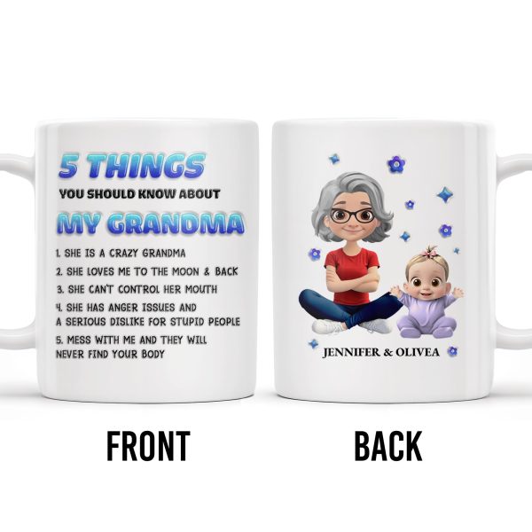 5 Things You Should Know About My Grandma, Cartoon Grandma And Baby - Personalized Custom Coffee Mug - GRM068_MG 5 Things You Should Know About My Grandma, Cartoon Grandma And Baby - Personalized Custom Coffee Mug - GRM068_MG
