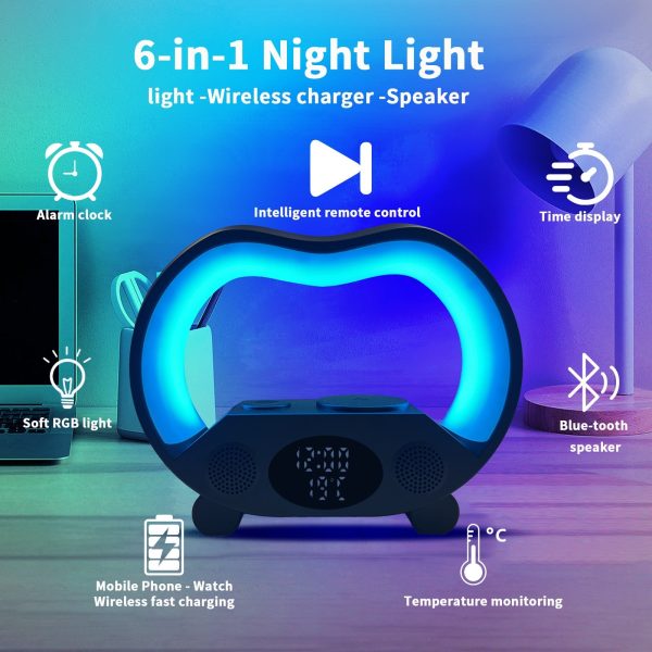 6In1 Multi-Function Wireless Charger Night Light Bluetooth Speaker 6In1 Multi-Function Wireless Charger Night Light Bluetooth Speaker