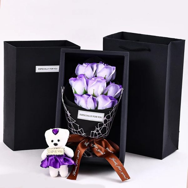 7-Head Rose Bouquet with Little Bear Gift Box Handmade Artificial Flowers for Valentine's Day and Special Occasions 7-Head Rose Bouquet with Little Bear Gift Box Handmade Artificial Flowers for Valentine's Day and Special Occasions