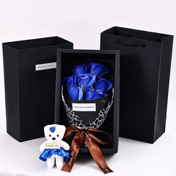 7-Head Rose Bouquet with Little Bear Gift Box Handmade Artificial Flowers for Valentine's Day and Special Occasions 7-Head Rose Bouquet with Little Bear Gift Box Handmade Artificial Flowers for Valentine's Day and Special Occasions