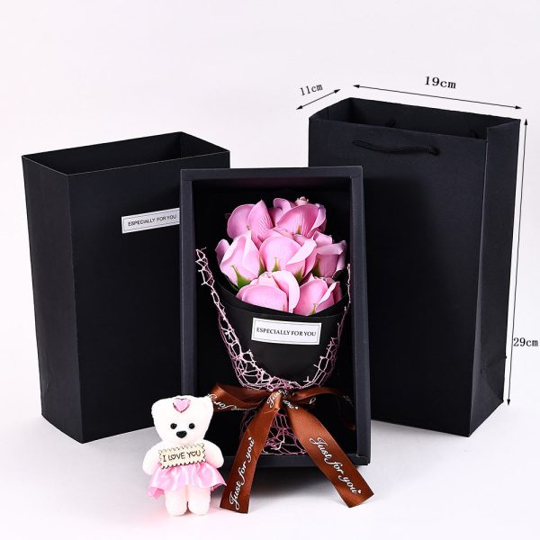 7-Head Rose Bouquet with Little Bear Gift Box Handmade Artificial Flowers for Valentine's Day and Special Occasions 7-Head Rose Bouquet with Little Bear Gift Box Handmade Artificial Flowers for Valentine's Day and Special Occasions