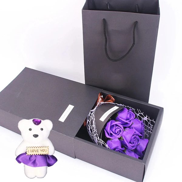 7-Head Rose Bouquet with Little Bear Gift Box – Handmade Gift for Valentine’s Day, Mother’s Day, or Birthday