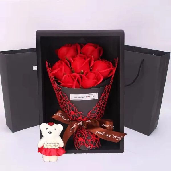 7-Rose Soap Bouquet with Little Bear Gift Box Handmade for Valentine's Day and Special Occasions 7-Rose Soap Bouquet with Little Bear Gift Box Handmade for Valentine's Day and Special Occasions