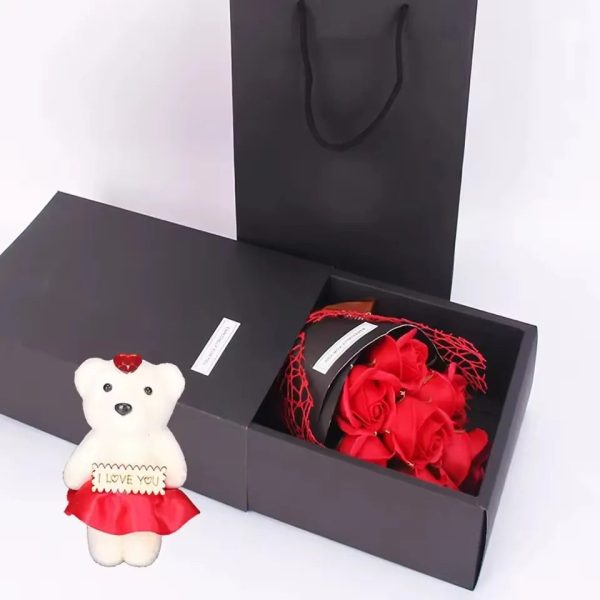 7-Rose Soap Bouquet with Little Bear Gift Box Handmade for Valentine's Day and Special Occasions 7-Rose Soap Bouquet with Little Bear Gift Box Handmade for Valentine's Day and Special Occasions