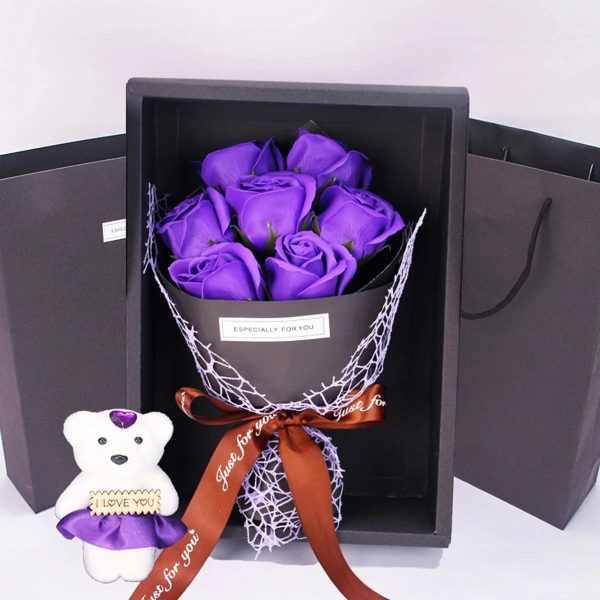 7-Rose Soap Bouquet with Little Bear Gift Box Handmade for Valentine's Day and Special Occasions 7-Rose Soap Bouquet with Little Bear Gift Box Handmade for Valentine's Day and Special Occasions