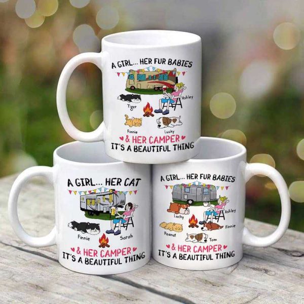 A Camping Girl And Her Fur Babies Dogs Cats Personalized Mug A Camping Girl And Her Fur Babies Dogs Cats Personalized Mug