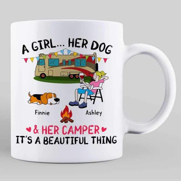 A Camping Girl And Her Fur Babies Dogs Cats Personalized Mug A Camping Girl And Her Fur Babies Dogs Cats Personalized Mug